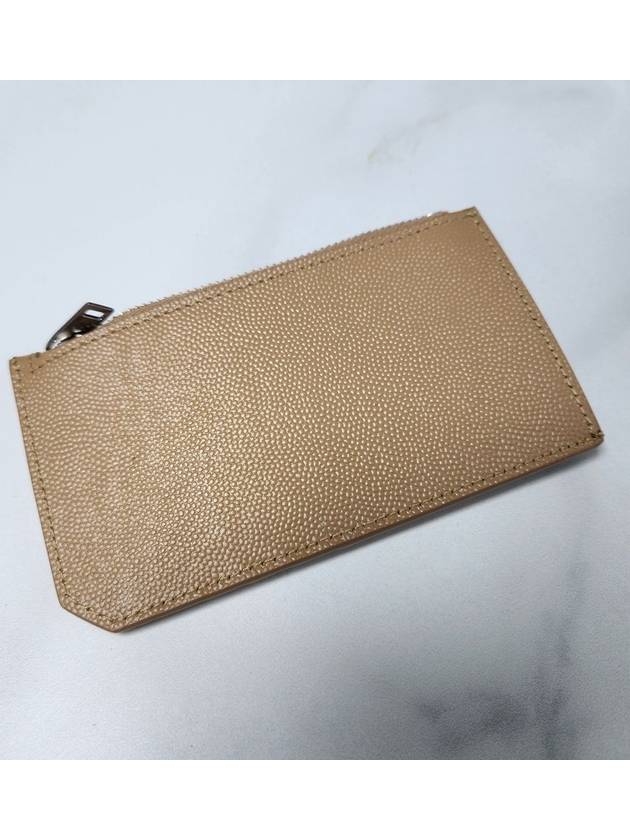 Logo Print Pebbled Leather Card Wallet Brown - SAINT LAURENT - BALAAN 5