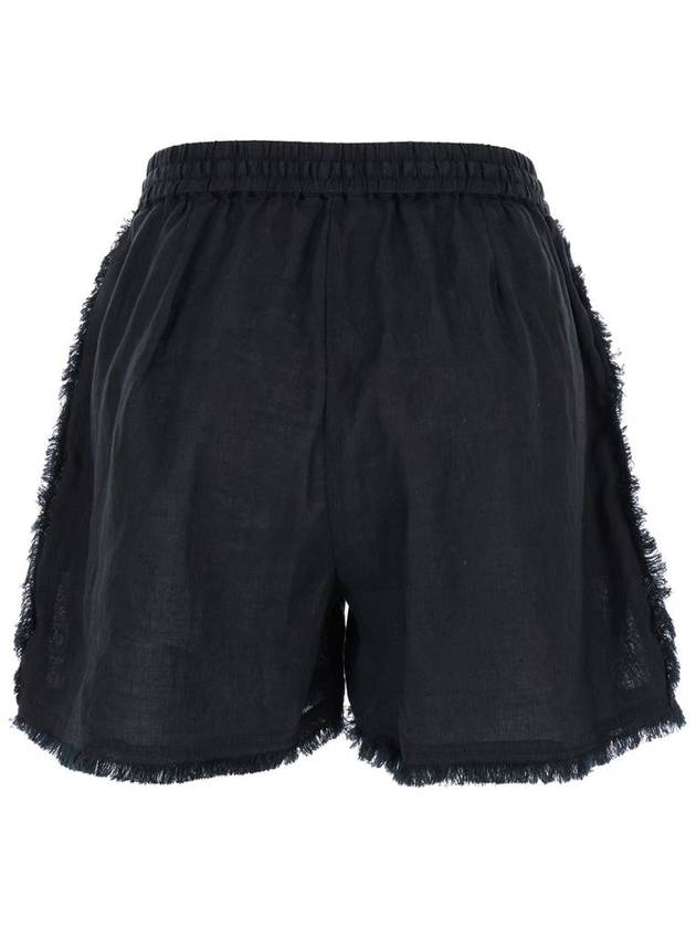 Black Shorts With Drawstring And Fringed Hem In Linen Woman - P.A.R.O.S.H. - BALAAN 2