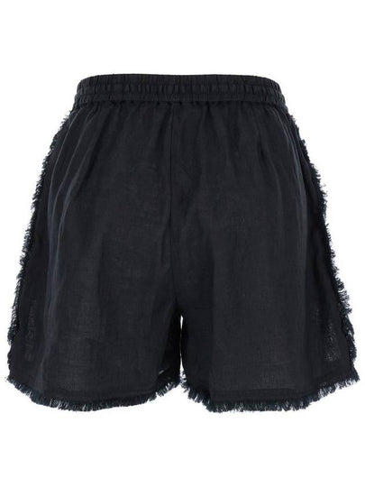 Black Shorts With Drawstring And Fringed Hem In Linen Woman - P.A.R.O.S.H. - BALAAN 2