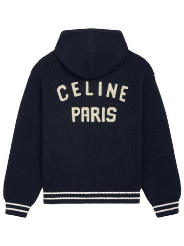 College C Patch Wool Zip Up Hoodie Navy - CELINE - BALAAN 1