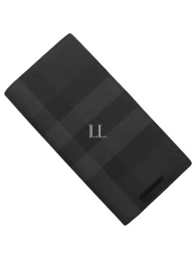 Logo Checked Leather Long Wallet Charcoal - BURBERRY - BALAAN 2