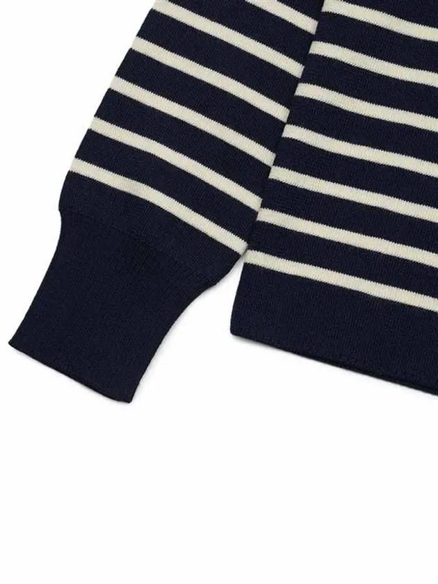 Striped Crewneck Knit Top Nautic Blue White - AMI - BALAAN 5