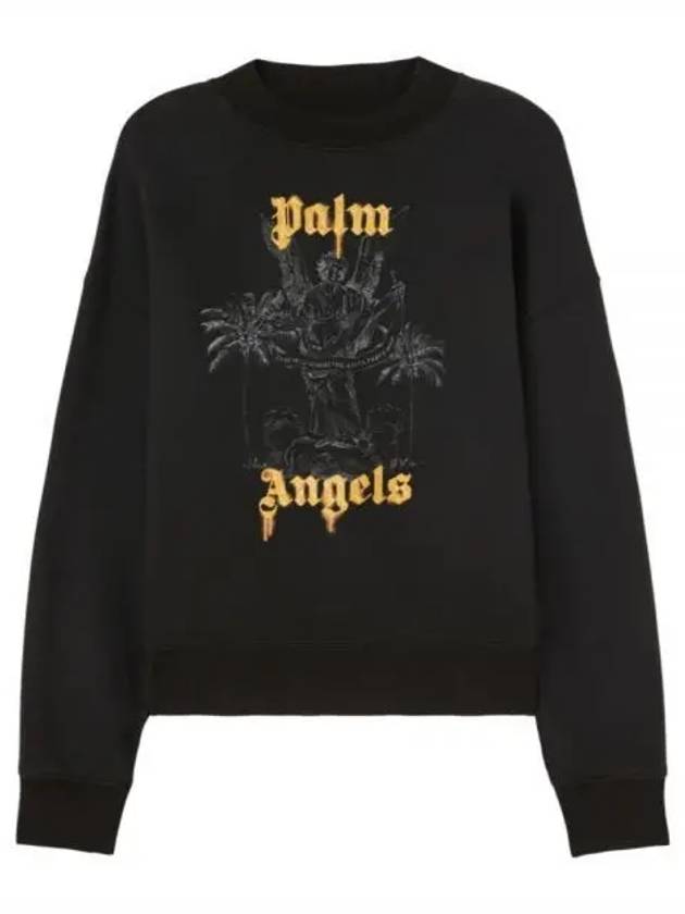 Logo Print Cotton Sweatshirt Black - PALM ANGELS - BALAAN 2