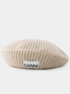 Logo Wool Beret Beige Women s - GANNI - BALAAN 2