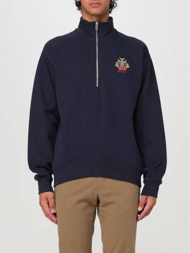 Crest Logo Half Zip-Up Knit Top Blue - BALLY - BALAAN 2