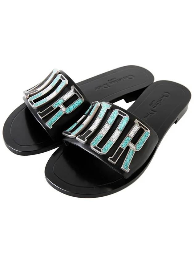 Metal Logo Mule Slippers Black Blue - DIOR - BALAAN.