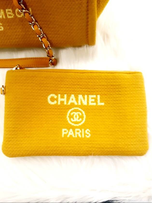 Women s Deauville Tote and Chain Shoulder Bag Mustard Color Condition A - CHANEL - BALAAN 8