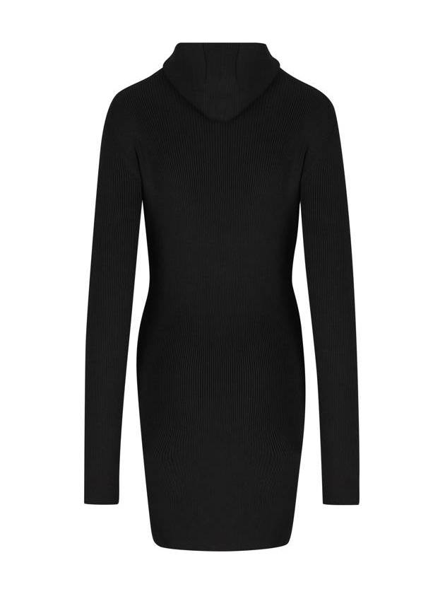 Long Sleeve Hooded Wool Silk Short Dress Black - FENDI - BALAAN 3