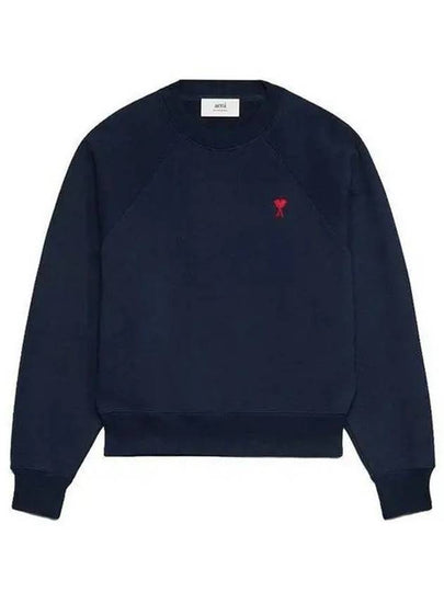 Heart Logo Organic Cotton Sweatshirt Navy - AMI - BALAAN 2