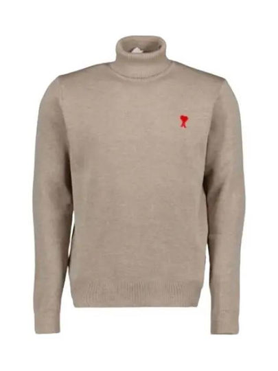 Small Heart Logo Extrafine Merino Wool Turtleneck Beige - AMI - BALAAN 2