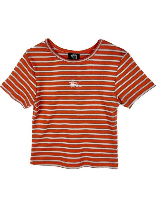 Women's Venice Striped Baby Crop Short Sleeve T-Shirt Mandarin - STUSSY - BALAAN 2