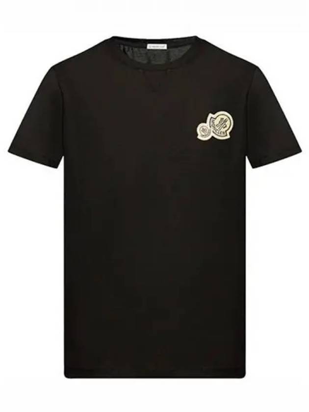 Double logo patch round short sleeve t shirt black men s 271077 - MONCLER - BALAAN 1