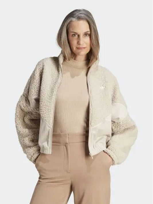 Women's Corduroy Fleece Mix Life Zip-Up Jacket Beige - ADIDAS - BALAAN 2