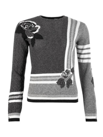 Women's Rose Intarsia Cashmere Pullover Knit Top Grey - THOM BROWNE - BALAAN 1