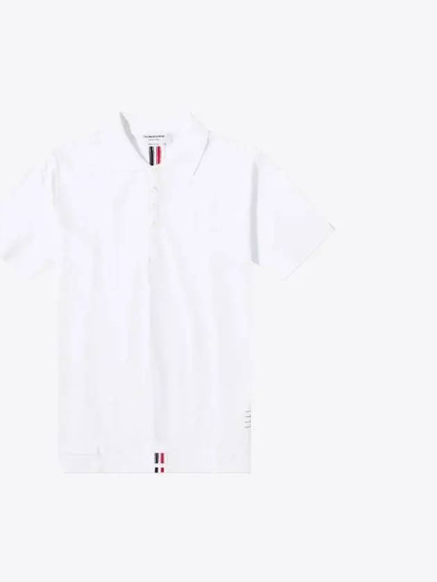 Men's Cotton Pique Center Bag Striped Short Sleeve Polo Shirt White - THOM BROWNE - BALAAN 2