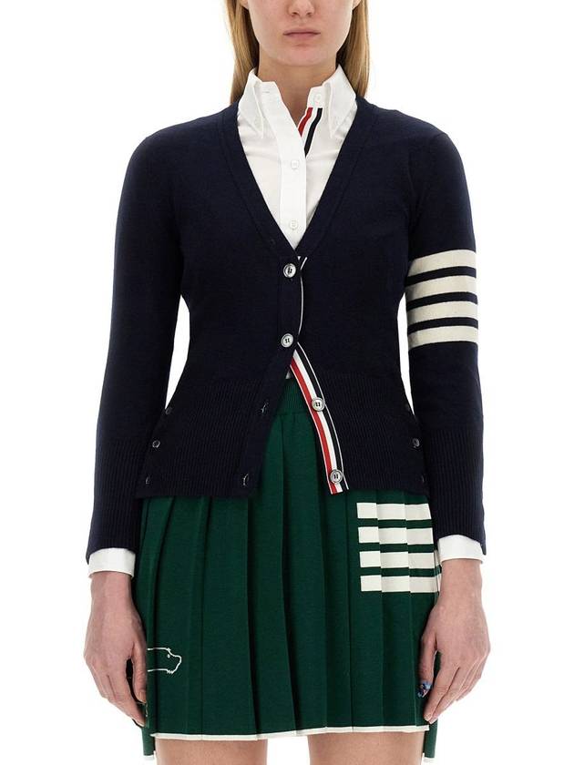 4-Bar V-Neck Cashmere Cardigan Navy - THOM BROWNE - BALAAN 2