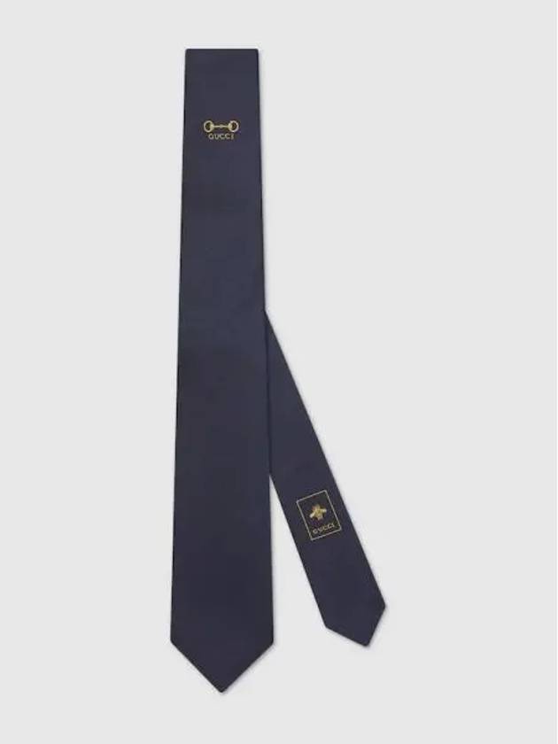 Silk Jacquard Neck Tie Dark Blue - GUCCI - BALAAN 1