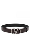 V Logo Signature Buckle Leather Belt Brown - VALENTINO - BALAAN 2