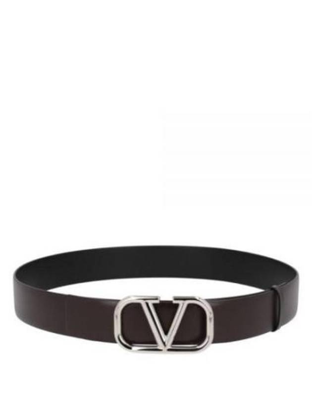 V Logo Signature Buckle Leather Belt Brown - VALENTINO - BALAAN 2