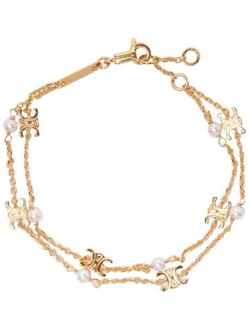 Triomphe Logo Pearl Double Bracelet Gold - CELINE - BALAAN 1