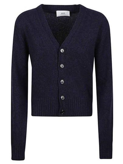 Embroidered Heart Logo Cashmere Cardigan Navy - AMI - BALAAN 2