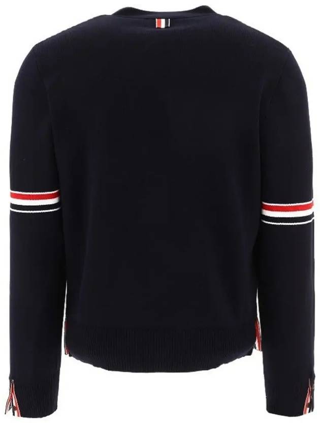 Milano Stitch Sprite Armband Cotton V-neck Cardigan Navy - THOM BROWNE - BALAAN 4