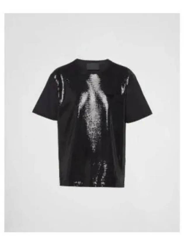 Triangle Logo Sequin Cotton Short Sleeve T-Shirt Black - PRADA - BALAAN 2