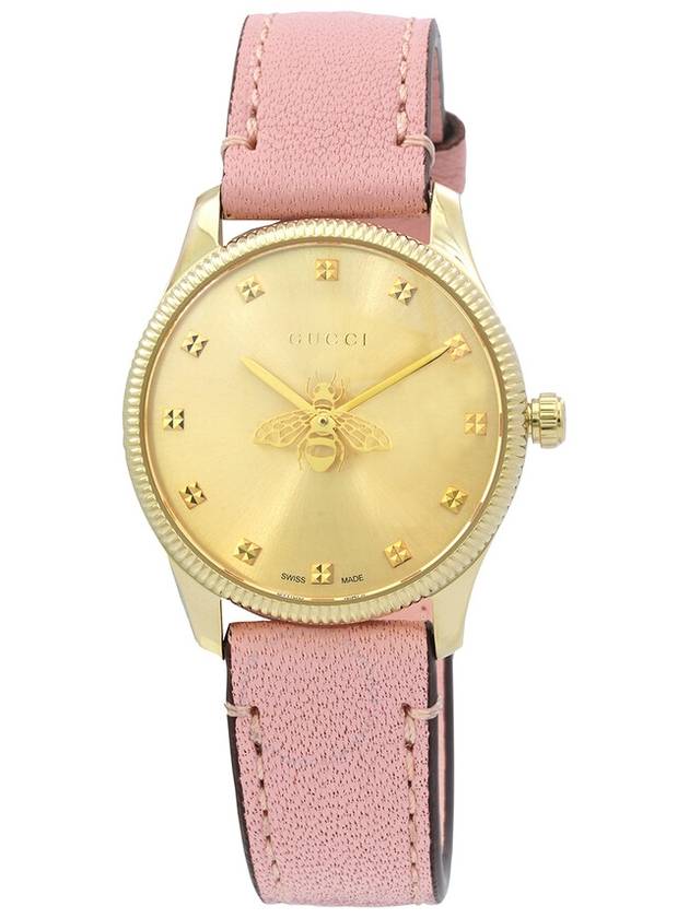 G Timeless 29mm Leather Quartz Watch Pink - GUCCI - BALAAN 2