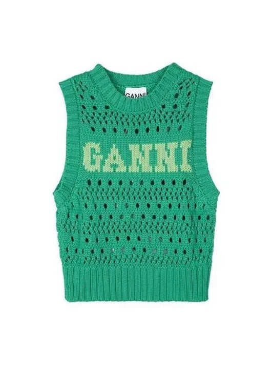 Logo Intarsia Knit Vest Green - GANNI - BALAAN 2