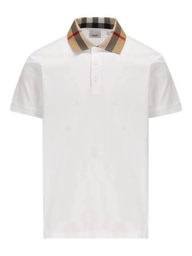 Men's Check Collar Cotton Polo Shirt White - BURBERRY - BALAAN 2