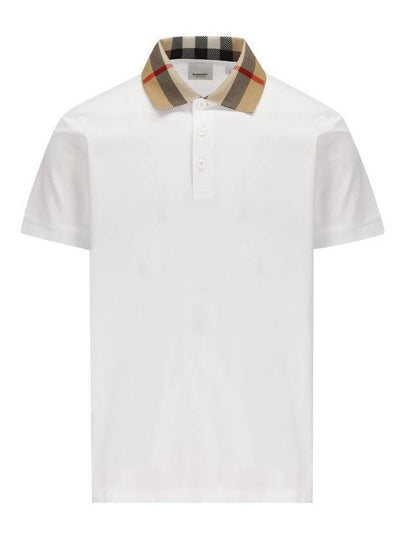 Men's Check Collar Cotton Polo Shirt White - BURBERRY - BALAAN 2