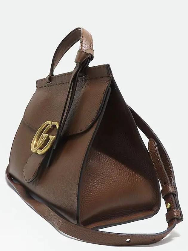 421890 Brown leather GG Marmont top handle gold logo tote bag shoulder strap 2WAY - GUCCI - BALAAN 2