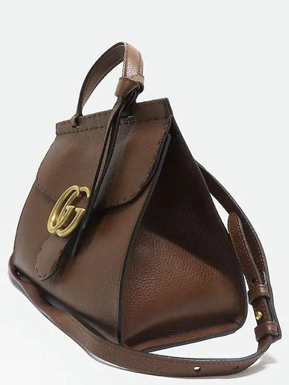 421890 Brown leather GG Marmont top handle gold logo tote bag shoulder strap 2WAY - GUCCI - BALAAN 2