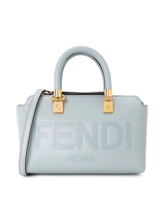 Leather Small Boston Tote Bag Light Blue - FENDI - BALAAN 1