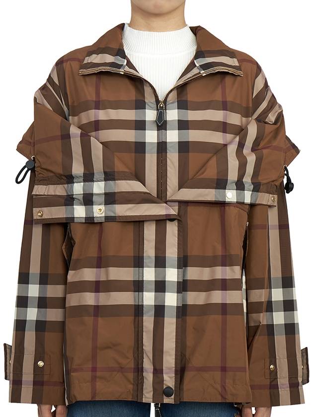 Check Off Shoulder Hooded Jacket Brown - BURBERRY - BALAAN 4