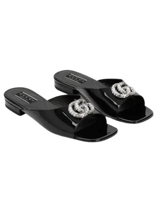 Patent Leather Flat Sandals Black - GUCCI - BALAAN 2