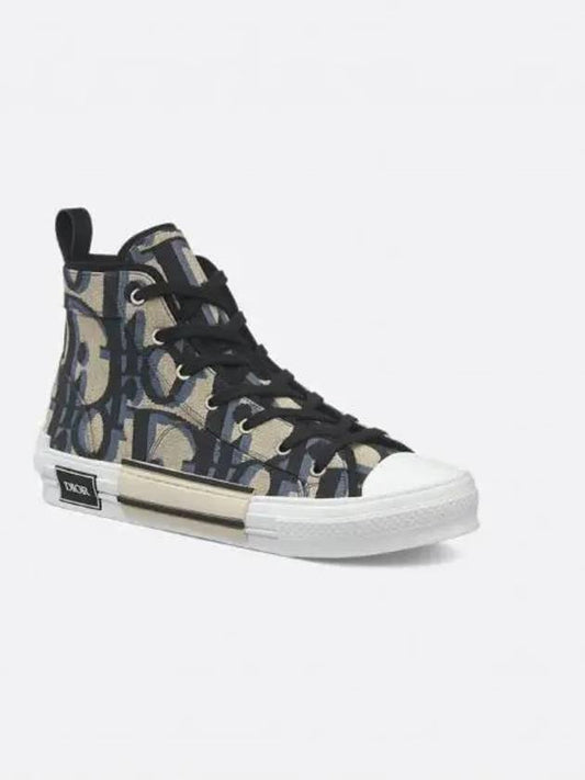 Oblique Jacquard B23 High Top Sneakers Black Beige - DIOR - BALAAN 2