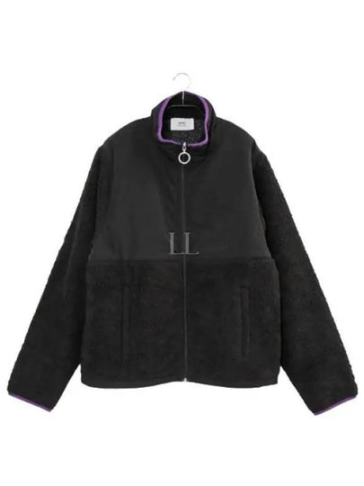 Logo Zip-up Shearling Jacket Black - AMI - BALAAN 2