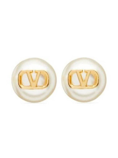 V Logo Signature Pearl Earrings Gold - VALENTINO - BALAAN 1