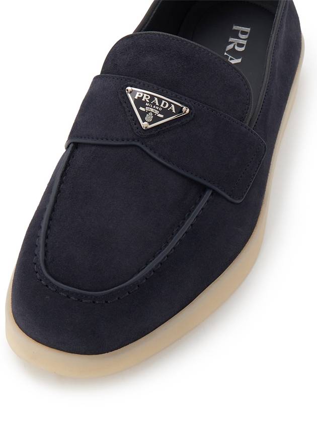 Triangle Logo Suede Loafers Navy - PRADA - BALAAN 8