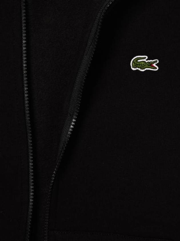 Embroidery Logo Kangaroo Pocket Fleece Zip Up Hoodie Black - LACOSTE - BALAAN 5