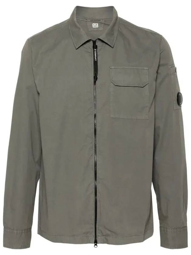 Oversized Organic Gabardine Long Sleeve Shirt Green - CP COMPANY - BALAAN 3