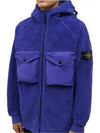 Men's Wappen Patch Shearling Hooded Jacket Blue - STONE ISLAND - BALAAN 3