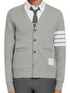 Classic V-Neck 4 Bar Stripe Cardigan Light Grey - THOM BROWNE - BALAAN 3