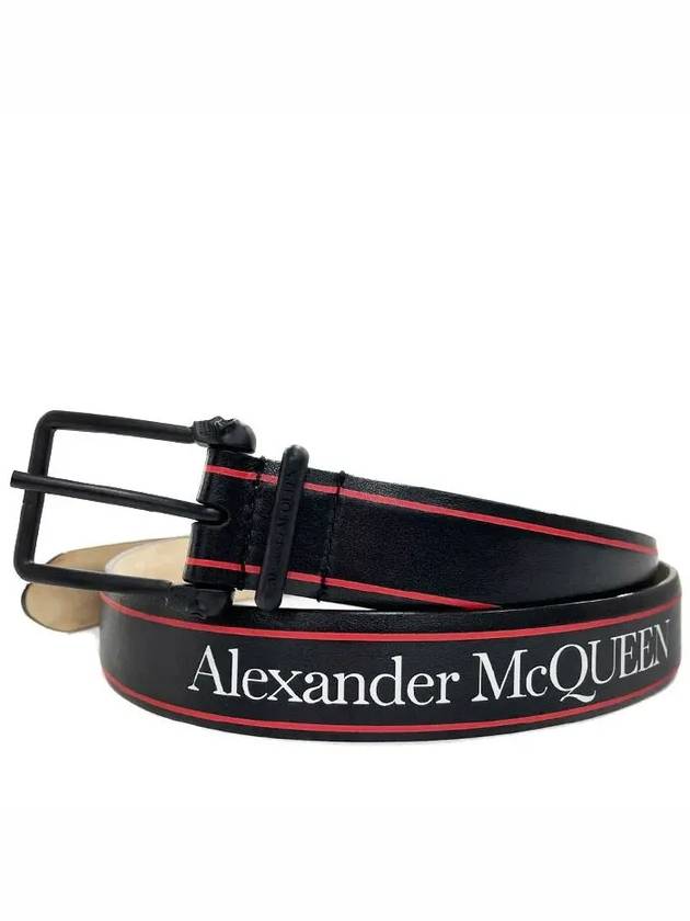 Logo Print Smooth Leather Belt Black - ALEXANDER MCQUEEN - BALAAN.