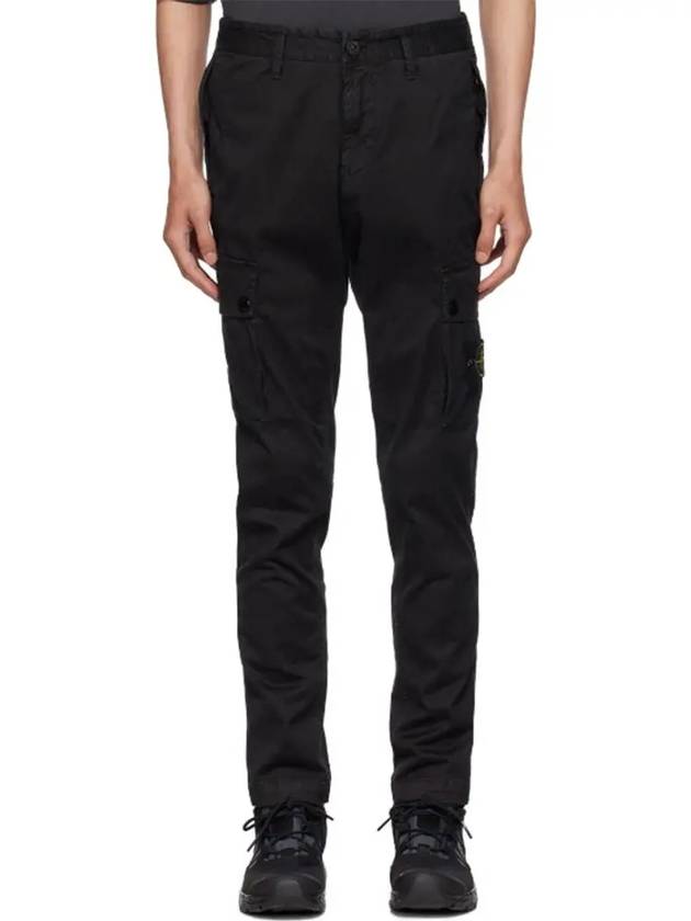 Garment Dyed Old Effect Stretch Broken Twill Cotton Cargo Pants Black - STONE ISLAND - BALAAN 3