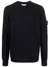 Men's Wappen Patch Crew Neck Wool Knit Top Navy - STONE ISLAND - BALAAN 2