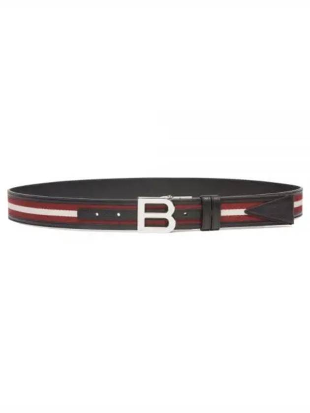 B Bold Buckle Leather Belt White Red - BALLY - BALAAN 2