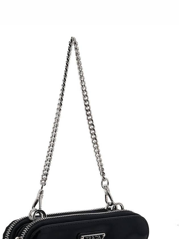 Brushed Leather Chain Mini  Shoulder Bag Black - PRADA - BALAAN 5