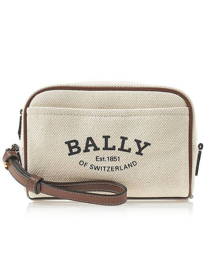 Logo Print Zipper Pouch Bag Beige - BALLY - BALAAN 2